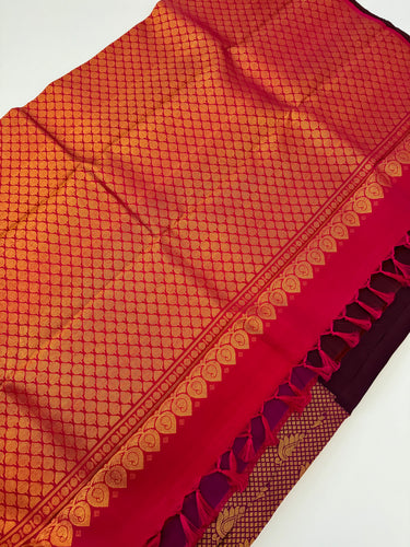 Kanchipuram korvai silk saree | Half & Half | Purple | Handwoven | Ships from California
